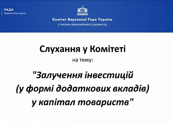 Слухання у Комітеті на тему: «Залучення інвестицій (у формі додаткових вкладів) у капітал товариств», що відбулися 20 червня 2024 року